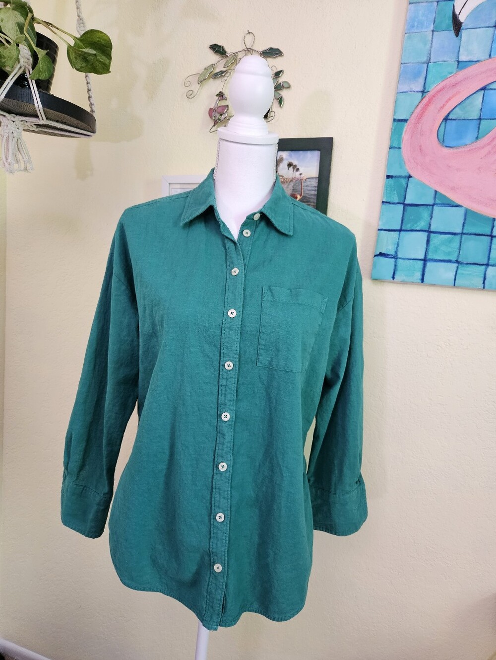 Maeve by anthropologie Classic Button-Up Green Shirt Sz xs
